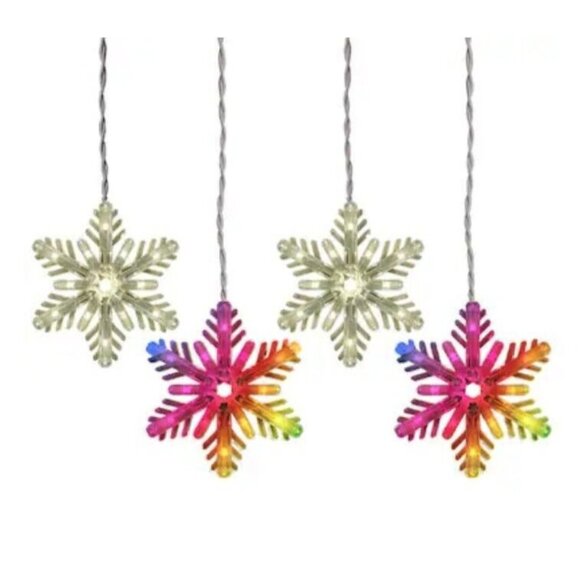 GE Color Choice 8 Ct Dual Color Multi White 96 LED Snowflake Icicle Lights 7 ft - Picture 1 of 13